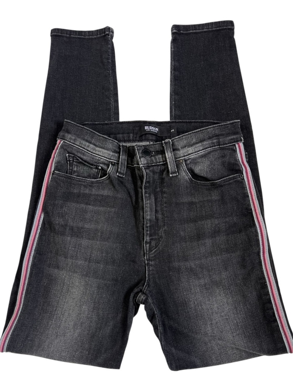 Hudson Barbara Super Skinny Jeans Size 25 Black Side Stripe Stretch Denim